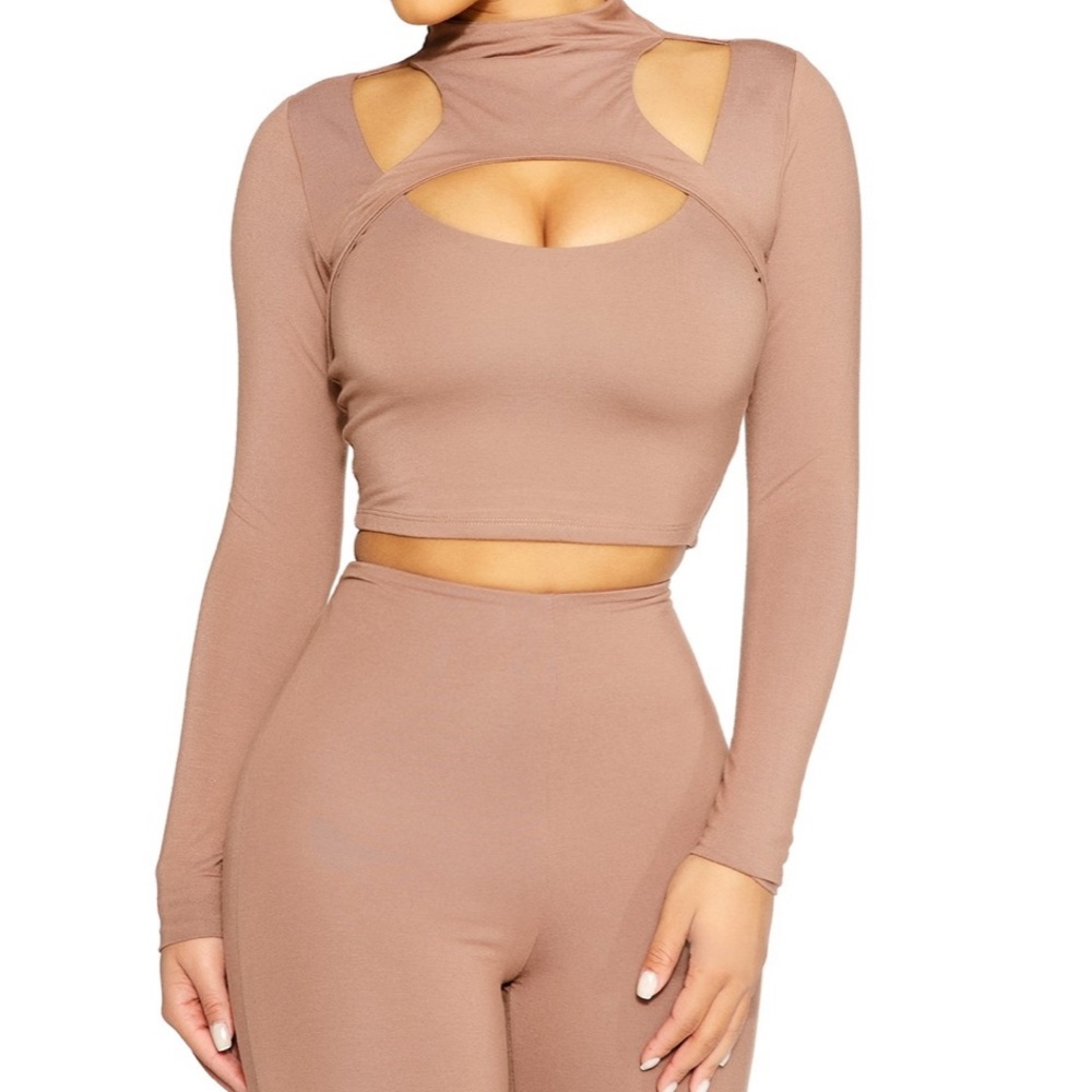Brand New Mocha Cut Out Crop Top